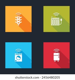 Establecer el semáforo inteligente, radiador de calefacción, lavadora y refrigerador icono. Vector