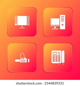 Set Smart Tv, Computer monitor, Chainsaw and Telephone icon. Vector