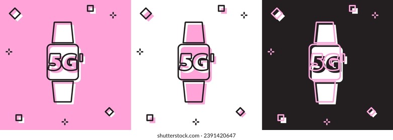 Set Smart watch 5G new wireless internet wifi icon isolated on pink and white, black background. Global network high speed connection data rate technology.  Vector