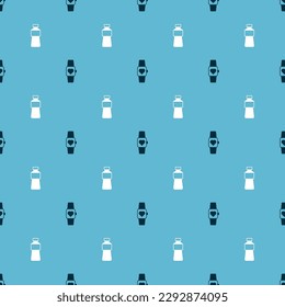 Set Smart watch and Bottle of water on seamless pattern. Vector