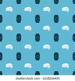 Set Smart watch with house under protection and Smart house and alarm on seamless pattern. Vector