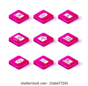 Set Smart watch with house under protection, Laptop, Computer monitor smart and light bulb, home wi-fi, alarm,  and temperature icon. Vector