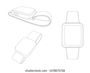 Set of smart watch outline on white background,vector illustration