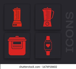 Set Smart watch showing heart beat rate , Blender , Blender  and Slow cooker  icon. Vector