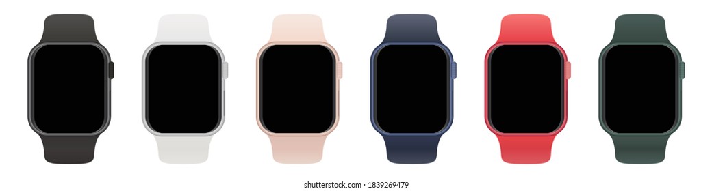 Set of smart watches with different straps with blank screen svg