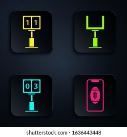 Set Smartphone with american football ball on the screen, Sport football mechanical scoreboard and result display, Sport football mechanical scoreboard and result display. Black square button. Vector