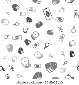 Set Smartphone with american football ball on the screen, Football club logo template, Whistle and American Football ball and stopwatch on seamless pattern. Vector