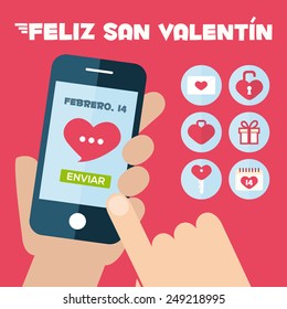 Set Smart-phone app concept. Valentine's Day holiday icons. Flat icons design