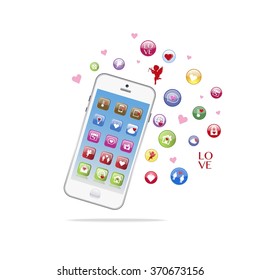 Set Smart-phone app concept. Valentine's Day holiday icons.