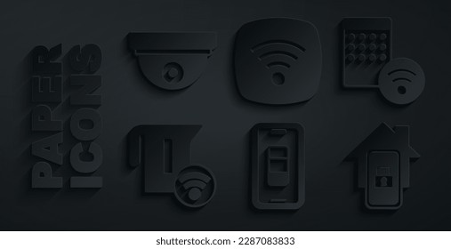 Set Smartphone battery charge, Air humidifier, electric kettle, Mobile with smart home, Wi-Fi wireless internet network and Motion sensor icon. Vector