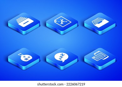 Establece Smartphone y libro, Drawer con documentos, ronquido de burbujas de voz, virus de tubo de prueba, servicio de archivos e icono. Vector