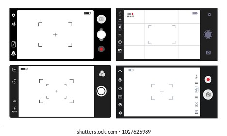 Set of smartphone camera viewfinder. Template focusing screen of the camera. Classic viewfinder camera recording. Video screen vector illustration. Isolated on white background