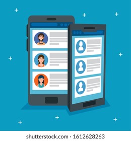set of smartphone with chat isolated icon vector illustration design