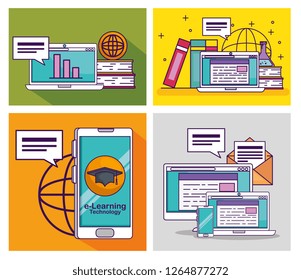 set smartphone with computer and laptop technology elearning