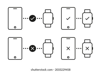 Conjunto de iconos de reloj inteligente conectados o conectados. Ilustración del vector