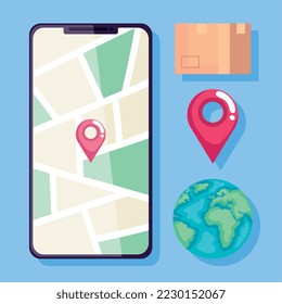 set of smartphone with gps icons