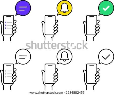 Set of smartphone in hand and sns icon