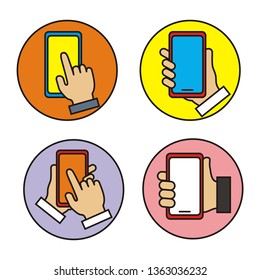 Set of smartphone in hand vector illustration. Mobile phone icon