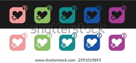 Set Smartphone with heart rate monitor function icon isolated on black and white background.  Vector