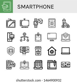 Set of smartphone icons such as Tablet, Graphic tablet, Smartwatch, Smartphone, Slide, Computer, Mobile, Laptop, House automation, Smartphone payment, Phone ,