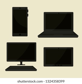 set smartphone with laptop and tablet with computer technology