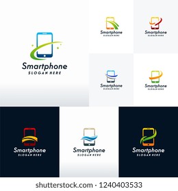 Set of Smartphone logo designs concept vector, Phone logo designs with swoosh logo template