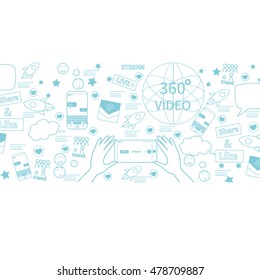 Set of smartphone, mail, live strem, 360 degree video. Thin line flat design banners for website and mobile website, easy to use and highly customizable.