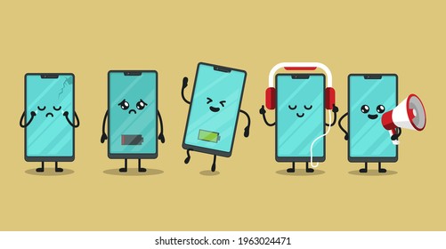 Set of smartphone mascot design illustration