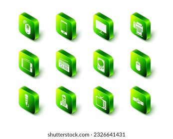 Set Smartphone, mobile phone, Computer monitor screen, Printer, mouse, Smartwatch, Hard disk drive HDD, Retro tv and Telephone icon. Vector