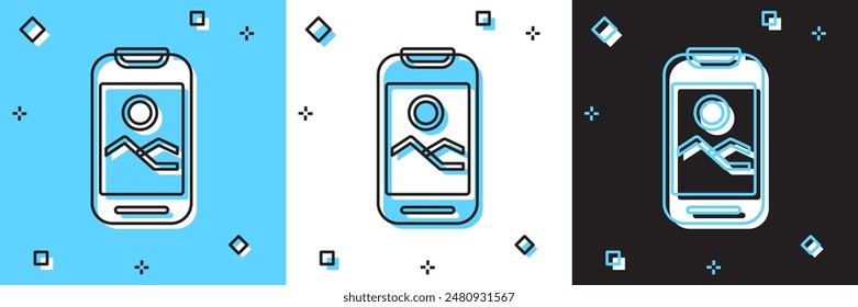 Set Smartphone, mobile phone icon isolated on blue and white, black background.  Vector