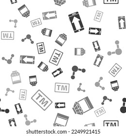 Set Smartphone, mobile phone, Shopping building or market store, Share and Trademark on seamless pattern. Vector