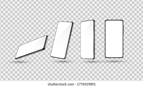 set of smartphone mock up on isolate background, 3d realistic editable phone set.