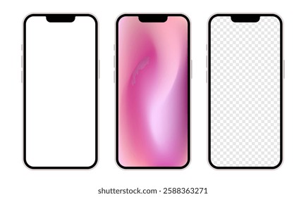 Set of smartphone mockup design on white background. Realistic smartphone template design collection