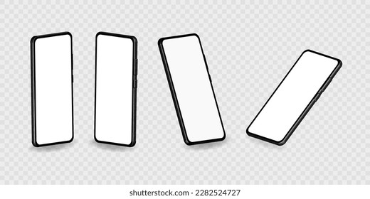 Set of smartphone mockup with empty display. 3D mobile screen templates. Vector illustration