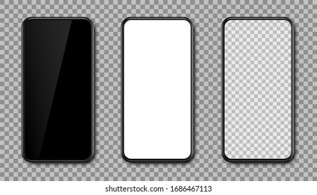 Set smartphone. Phone black with transparent, black and white screen - vector