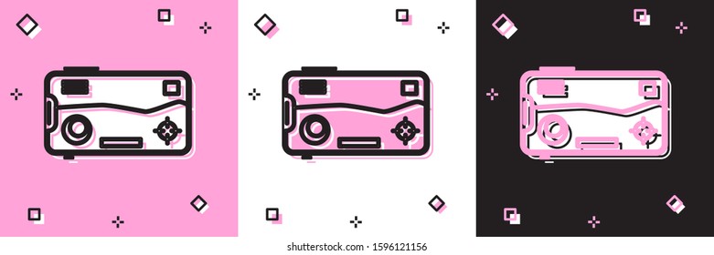 Set Smartphone and playing in game icon isolated on pink and white, black background. Mobile gaming concept.  Vector Illustration