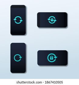 Set von Smartphone-Rotation. Mobiles Drehsymbol. Rotation der Bildschirmsperre. Illustrationsvektor