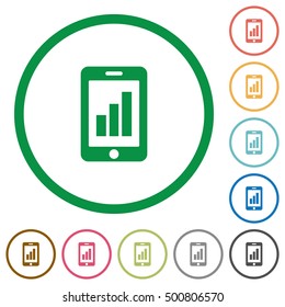 Set of smartphone signal strength color round outlined flat icons on white background
