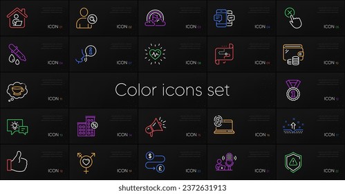 Set of Smartphone sms, Computer fingerprint and Best rank line icons. Include Money transfer, Like, Chemistry pipette icons. Find user, Genders, Lgbt web elements. Work home, Coffee cup. Vector