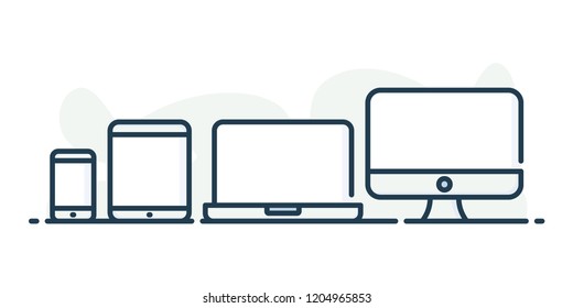 Set of Smartphone, Tablet, Laptop and Monitor vector illustration.