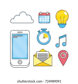 set smartphone technology media icon