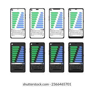 set of smartphone template bubbles chat message. chatting message template. place your own text to the message. vector template isolated on white background.