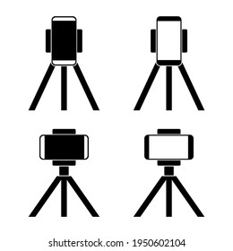 Set Of Smartphone With Tripod.  Vertical And Horizontal Position. Illustration Vector