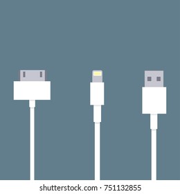 set of smartphone usb charger cable and plugs vector illustrations