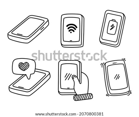 Set of smartphone vector in doodle drawing style isolated on white background