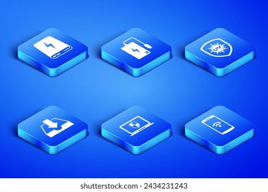 Set Smartphone with wireless, Power bank, Laptop shield, Download inbox,  and UV protection icon. Vector
