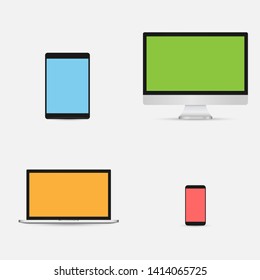 Set of Smartphones with blank screen lying on flat surface in three colors white, gold and black, isolated on white background - high detailed realistic eps 10 vector illustration
