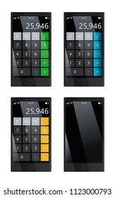 Set of smartphones with calculator, empty display