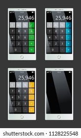 Set of smartphones with calculator, empty display