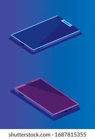 set of smartphones device technology vector illustration designs
